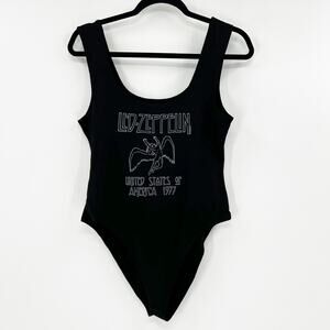 Led Zeppelin Women's Black Band USA 1977 Tank Bodysuit Top Size L